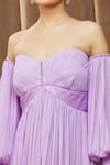 Bump Loving_Purple Shell Viscose Chiffon Hand Ariel Off-shoulder Maternity Gown _at_Aza_Fashions