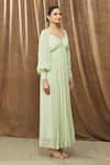 Bump Loving_Green Shell Viscose Chiffon Hand Lottei Draped Maternity Gown _Online_at_Aza_Fashions