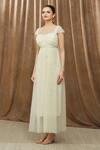 Buy_Bump Loving_Yellow Shell Tulle Hand Embroidered Pearls Daisy Maternity Gown  _Online_at_Aza_Fashions