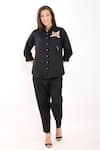 Buy_Linen Bloom_Black 100% Linen Embroidery Kitten Collar Shirt _at_Aza_Fashions