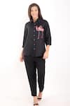 Buy Linen Bloom Black Linen Embroidery Collared Flamingo Shirt at Aza Fashions Buy_Linen Bloom_Black Linen Embroidery Collared Flamingo Shirt _at_Aza_Fashions