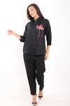 Linen Bloom Black Linen Embroidery Collared Flamingo Shirt Online at Aza Fashions Linen Bloom_Black Linen Embroidery Collared Flamingo Shirt _Online_at_Aza_Fashions