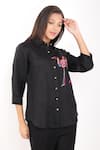 Linen Bloom Black Linen Embroidery Collared Flamingo Shirt at Aza Fashions Linen Bloom_Black Linen Embroidery Collared Flamingo Shirt _at_Aza_Fashions