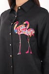 Buy Linen Bloom Black Linen Embroidery Collared Flamingo Shirt Buy_Linen Bloom_Black Linen Embroidery Collared Flamingo Shirt