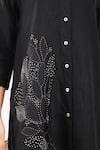 Shop_Linen Bloom_Black 100% Linen Embroidery Zari Leaf Mandarin Collar Long Shirt_Online_at_Aza_Fashions