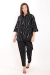 Buy_Linen Bloom_Black 100% Linen Embroidery Foliage Collar Zari Oversized Shirt _at_Aza_Fashions