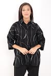 Buy_Linen Bloom_Black 100% Linen Embroidery Foliage Collar Zari Oversized Shirt _Online_at_Aza_Fashions