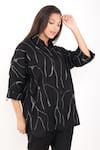 Linen Bloom_Black 100% Linen Embroidery Foliage Collar Zari Oversized Shirt _at_Aza_Fashions