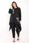 Buy_Linen Bloom_Black 100% Linen Embroidery Bloom Round Nalki High Low Tunic _at_Aza_Fashions