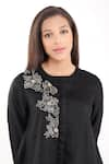 Linen Bloom_Black 100% Linen Embroidery Bloom Round Nalki High Low Tunic _Online_at_Aza_Fashions