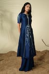 Shop_PIRI INDIA_Blue Chanderi 3d Embroidered Beads Notched Suha Kurta And Palazzo Set  _Online_at_Aza_Fashions