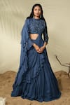 Buy_PIRI INDIA_Blue Georgette 3d Tahani Pre-draped Ruffle Lehenga Saree With Blouse  _at_Aza_Fashions