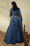 Shop_PIRI INDIA_Blue Georgette 3d Tahani Pre-draped Ruffle Lehenga Saree With Blouse  _at_Aza_Fashions