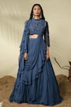 Buy_PIRI INDIA_Blue Georgette 3d Tahani Pre-draped Ruffle Lehenga Saree With Blouse  _Online_at_Aza_Fashions