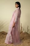 Shop_PIRI INDIA_Pink Organza 3d Embroidered Beads Jumpsuit V Shelly With Overcoat _at_Aza_Fashions