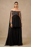 Buy_Tarun Tahiliani_Black Crinkle Embroidered Sequin Off Shoulder Neck Yoke Kurta And Sharara Set _at_Aza_Fashions