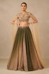 Buy_Tarun Tahiliani_Green Skirt Metallic Crinkle Embroidered And Embellished Ombre & Blouse Set _at_Aza_Fashions