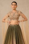 Tarun Tahiliani_Green Skirt Metallic Crinkle Embroidered And Embellished Ombre & Blouse Set _Online_at_Aza_Fashions