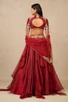 Shop_Tarun Tahiliani_Maroon Lehenga And Scarf Shot Organza Embroidered Gara Blouse Ruffle Set _at_Aza_Fashions