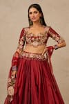 Tarun Tahiliani_Maroon Lehenga And Scarf Shot Organza Embroidered Gara Blouse Ruffle Set _Online_at_Aza_Fashions