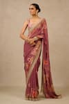 Buy_Tarun Tahiliani_Purple Saree Charmeuse Satin Printed And Embellished Floral & Blouse Set _at_Aza_Fashions