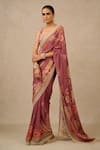 Buy_Tarun Tahiliani_Purple Saree Charmeuse Satin Printed And Embellished Floral & Blouse Set _Online_at_Aza_Fashions