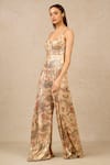 Buy_Tarun Tahiliani_Multi Color Foil Jersey Printed And Embellished Vintage Cowl Flared Jumpsuit _Online_at_Aza_Fashions