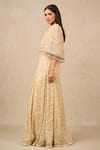 Buy_Tarun Tahiliani_Ivory Tulle Embroidery Sequin Mandarin Collar Stripe Cape _Online_at_Aza_Fashions