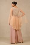 Shop_Tarun Tahiliani_Pink Tulle Embroidery Sequin Open Cape _at_Aza_Fashions