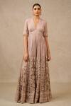 Buy_Tarun Tahiliani_Purple Tulle Pearls, Sequins, Embroidery Plunge Neck Floral Jumpsuit_at_Aza_Fashions