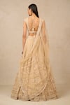 Shop_Tarun Tahiliani_Gold Tulle Embroidery Pearl Sweetheart Neck Floral Applique Bridal Lehenga Set _at_Aza_Fashions