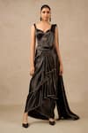 Buy_Tarun Tahiliani_Black Luxury Satin Border Draped Concept Saree With Corset For Women_at_Aza_Fashions