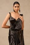 Tarun Tahiliani_Black Luxury Satin Border Draped Concept Saree With Corset For Women_Online_at_Aza_Fashions