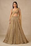 Buy_Tarun Tahiliani_Brown Tulle Embroidery Thread Sweetheart Neck Sequin Bridal Lehenga Set _at_Aza_Fashions