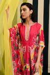 Shop_Swati Vijaivargie_Pink Silk Embroidery Rasika Petunia Garden Print Kaftan With Pant  _at_Aza_Fashions