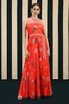 Buy_Swati Vijaivargie_Red Habutai Silk Chinar Poppy Bloom Print Jumpsuit With Belt  _at_Aza_Fashions