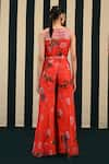 Swati Vijaivargie_Red Habutai Silk Chinar Poppy Bloom Print Jumpsuit With Belt  _Online_at_Aza_Fashions