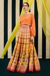 Swati Vijaivargie_Yellow Silk Tarana Daffodil Bloom Print Embellished Lehenga With Crop Top _at_Aza_Fashions