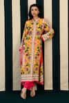 Swati Vijaivargie_Yellow Habutai Silk Embroidery Gauri Carnation Bloom Kurta With Pant  _Online_at_Aza_Fashions