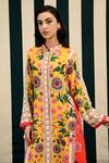 Buy_Swati Vijaivargie_Yellow Habutai Silk Embroidery Gauri Carnation Bloom Kurta With Pant  _Online_at_Aza_Fashions