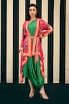 Buy_Swati Vijaivargie_Pink Lata Printed Cape With Surajmukhi Cowl Draped Dress Set_at_Aza_Fashions