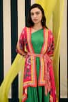 Shop_Swati Vijaivargie_Pink Lata Printed Cape With Surajmukhi Cowl Draped Dress Set_at_Aza_Fashions