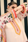 Shop_Swati Vijaivargie_Ivory Habutai Silk Embroidery Dianthus Bloom Tunic Kurta With Gharara 