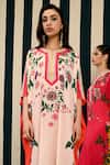 Swati Vijaivargie_Ivory Habutai Silk Embroidery Kavya Gardenia Print Kaftan With Pant _Online_at_Aza_Fashions