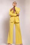 Buy_Nirmooha_Yellow Micro Embroidery Cording Linear Detail Flared Pant _at_Aza_Fashions