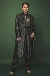 Shop_Nirmooha_Emerald Green Sequenced Embroidery Sequin Long Jacket _at_Aza_Fashions