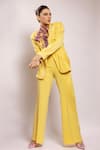 Nirmooha_Yellow Micro Embroidery Cording Notched Lapel Detail Blazer _at_Aza_Fashions