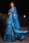 Buy_Nirmooha_Blue Lurex Print Sequins Sweetheart Neck Pre-draped Ruffle Hem Saree With Blouse _Online