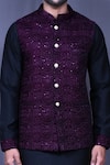 Buy_Arihant Rai Sinha_Purple Velvet Embroidery Bloom Art Bundi _Online_at_Aza_Fashions