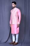 Shop_Arihant Rai Sinha_Pink Jacquard Embroidery Bloom Emboss Art Bundi_Online_at_Aza_Fashions